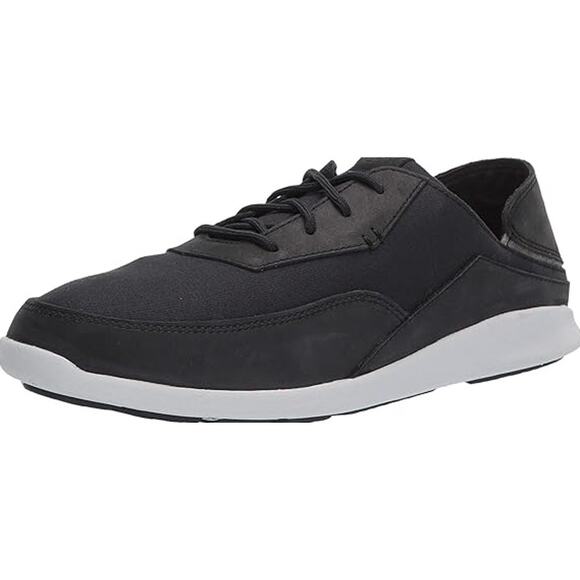 OluKai Kihi Sneakers Leather Collapsible Lace Up Round Toe Casual Black 8 - Picture 1 of 7